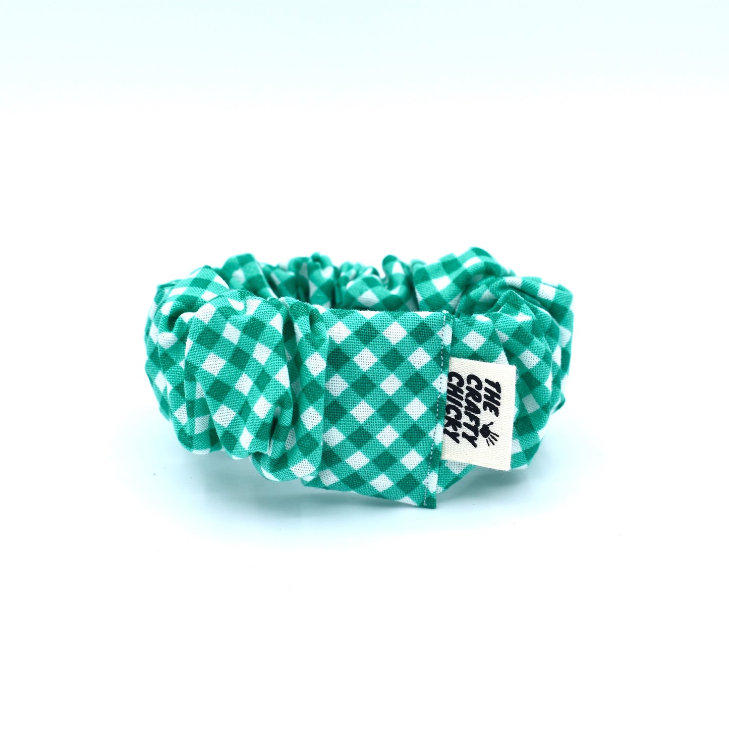 Green Checkered Scrunchie with The Crafty Chicky tag