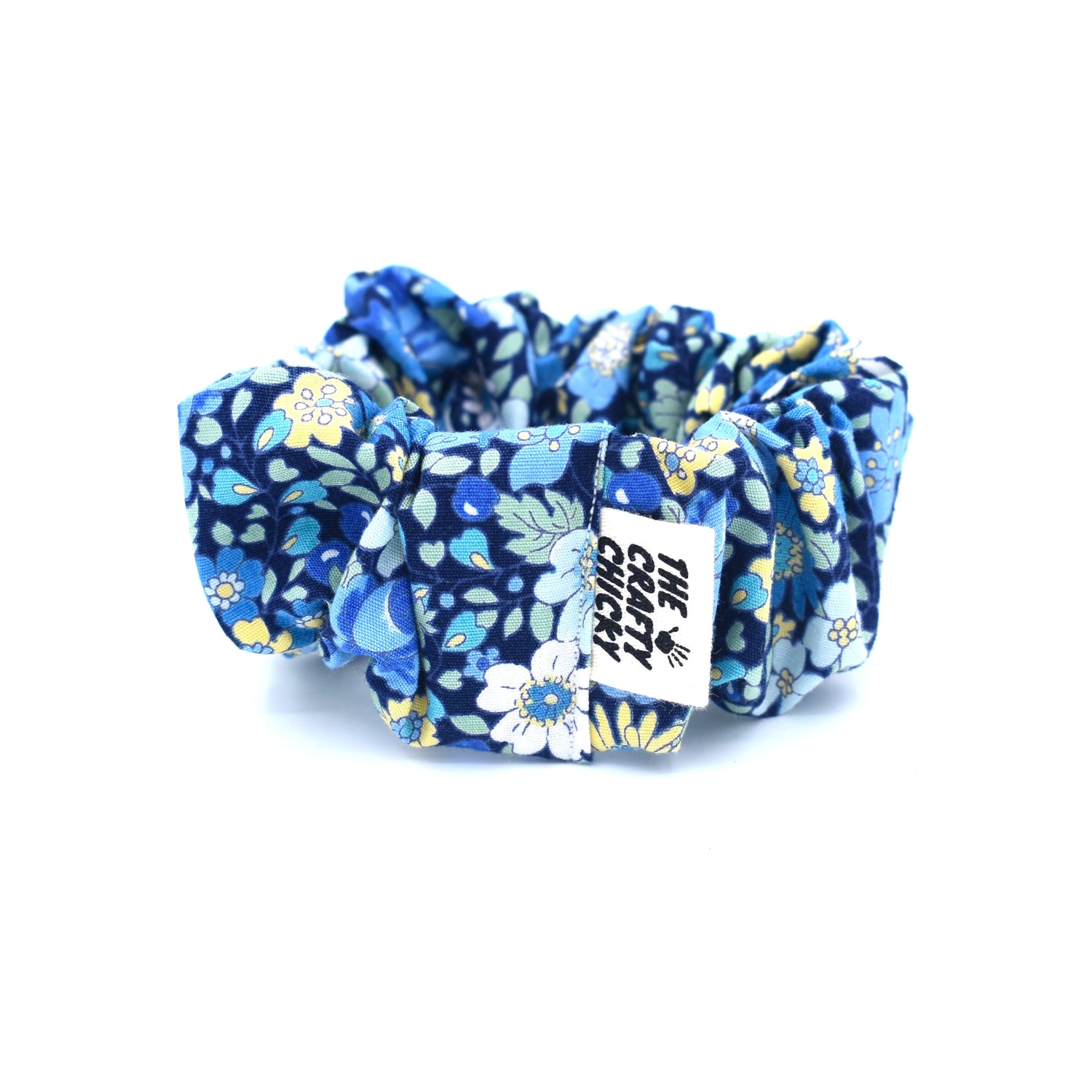 Blue Floral Scrunchie with The Crafty Chicky tag